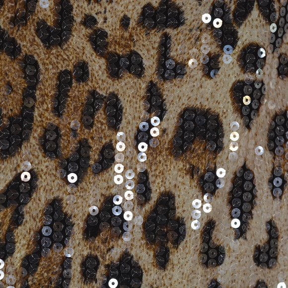 Sequin Stretch Body Con Leopard Print Strapless Dress SZ L Parisian - Picture 6 of 6